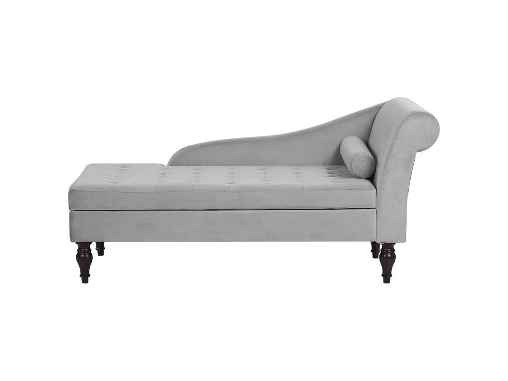 Chaise Longue En Velours Gris Clair Avec Rangement PESSAC 1 Chaise Longue En Velours Gris Clair Avec Rangement PESSAC