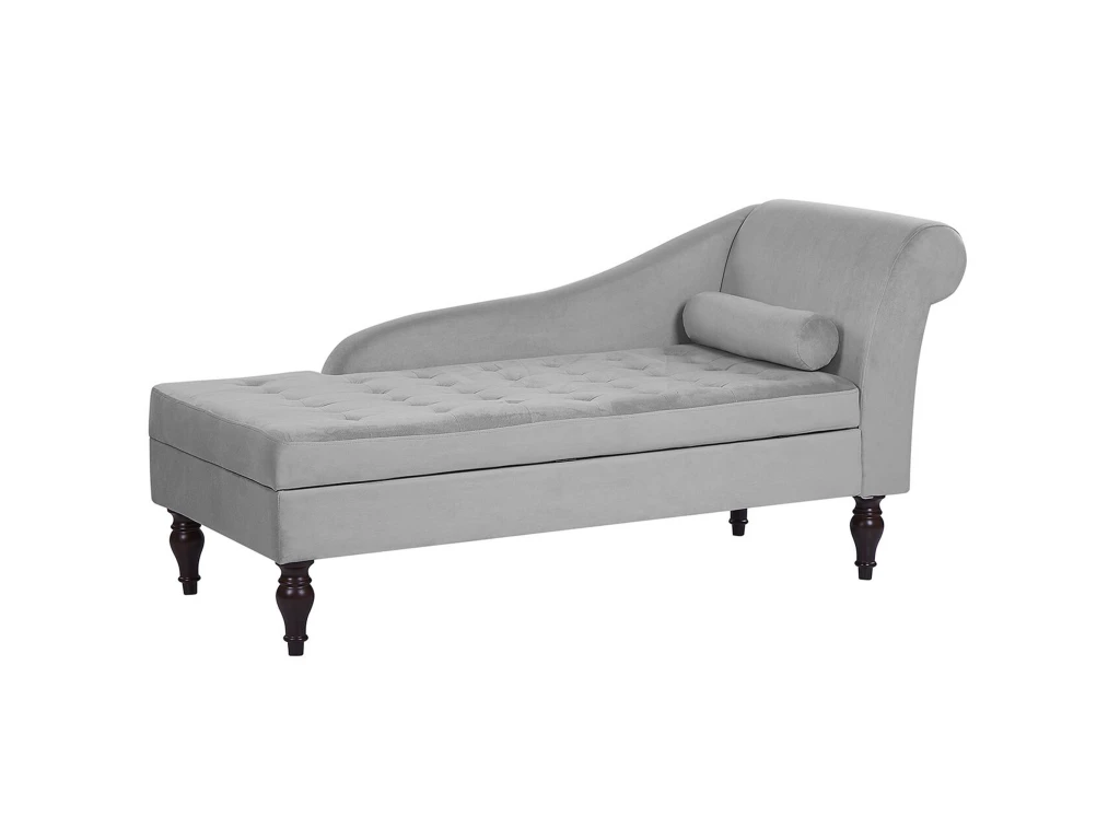 Chaise Longue En Velours Gris Clair Avec Rangement PESSAC 5 Chaise Longue En Velours Gris Clair Avec Rangement PESSAC – Image 5