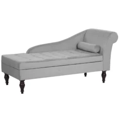 Chaise Longue En Velours Gris Clair Avec Rangement PESSAC 15 Chaise Longue En Velours Gris Clair Avec Rangement PESSAC -Promos Chesteris Boutique meridienne 16676661