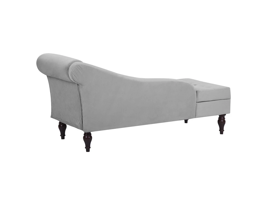 Chaise Longue En Velours Gris Clair Avec Rangement PESSAC 7 Chaise Longue En Velours Gris Clair Avec Rangement PESSAC – Image 7