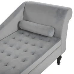 Chaise Longue En Velours Gris Clair Avec Rangement PESSAC 17 Chaise Longue En Velours Gris Clair Avec Rangement PESSAC -Promos Chesteris Boutique meridienne 16676665