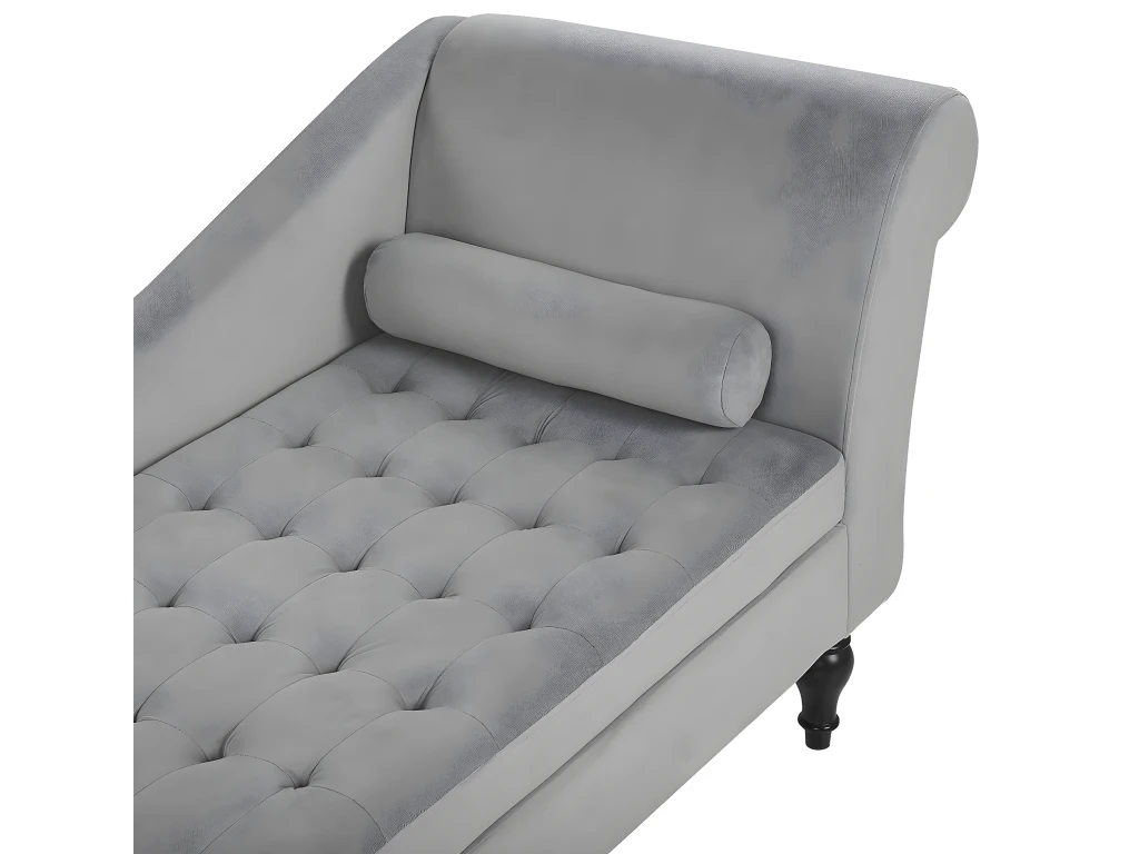 Chaise Longue En Velours Gris Clair Avec Rangement PESSAC 8 Chaise Longue En Velours Gris Clair Avec Rangement PESSAC – Image 8