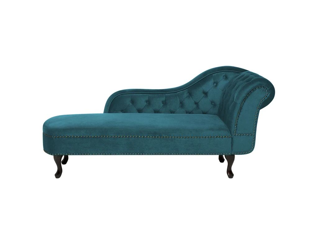 Chaise Longue Chesterfield En Velours Vert Canard Côté Droit NIMES 1 Chaise Longue Chesterfield En Velours Vert Canard Côté Droit NIMES