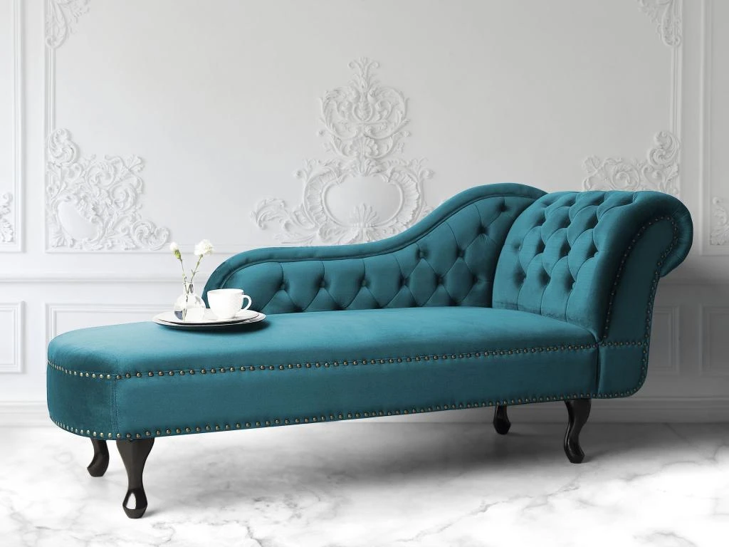 Chaise Longue Chesterfield En Velours Vert Canard Côté Droit NIMES 2 Chaise Longue Chesterfield En Velours Vert Canard Côté Droit NIMES – Image 2