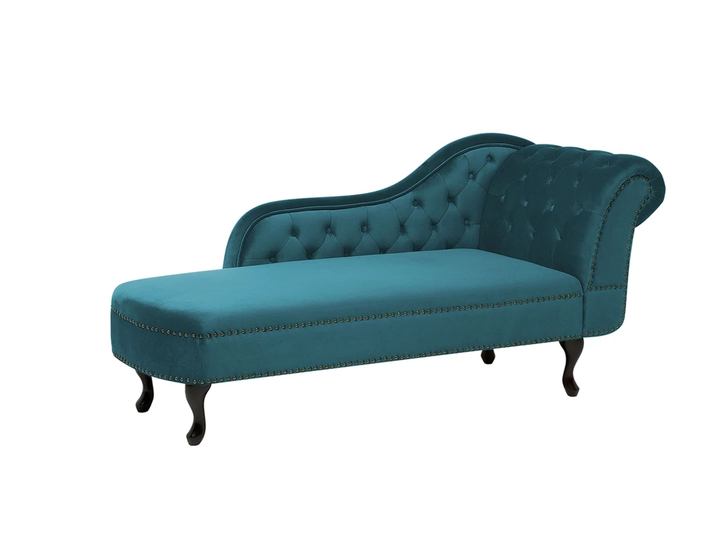 Chaise Longue Chesterfield En Velours Vert Canard Côté Droit NIMES 4 Chaise Longue Chesterfield En Velours Vert Canard Côté Droit NIMES – Image 4