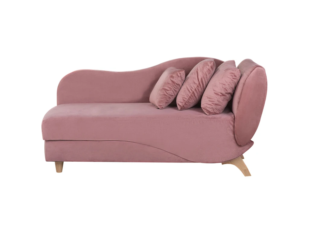 Chaise Longue Côté Droit En Velours Rose MERI 1 Chaise Longue Côté Droit En Velours Rose MERI