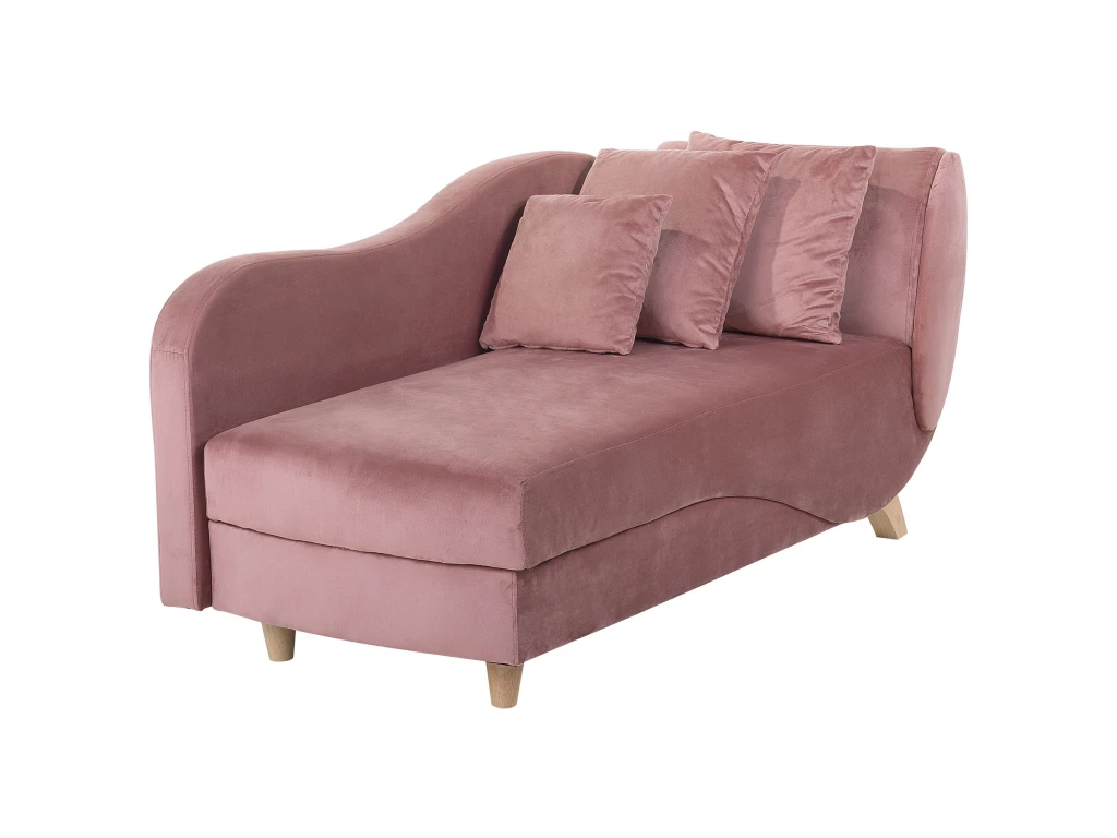 Chaise Longue Côté Droit En Velours Rose MERI 4 Chaise Longue Côté Droit En Velours Rose MERI – Image 4