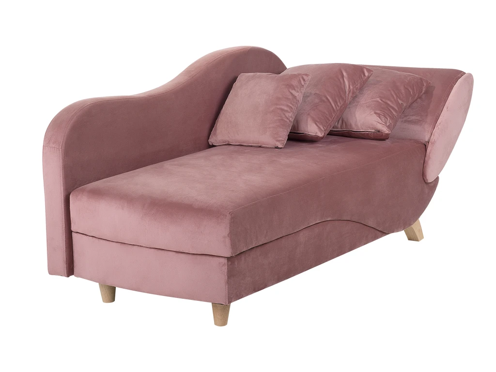Chaise Longue Côté Droit En Velours Rose MERI 5 Chaise Longue Côté Droit En Velours Rose MERI – Image 5