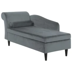 Chaise Longue Côté Gauche En Velours Gris Clair LUIRO -Promos Chesteris Boutique meridienne 16677259