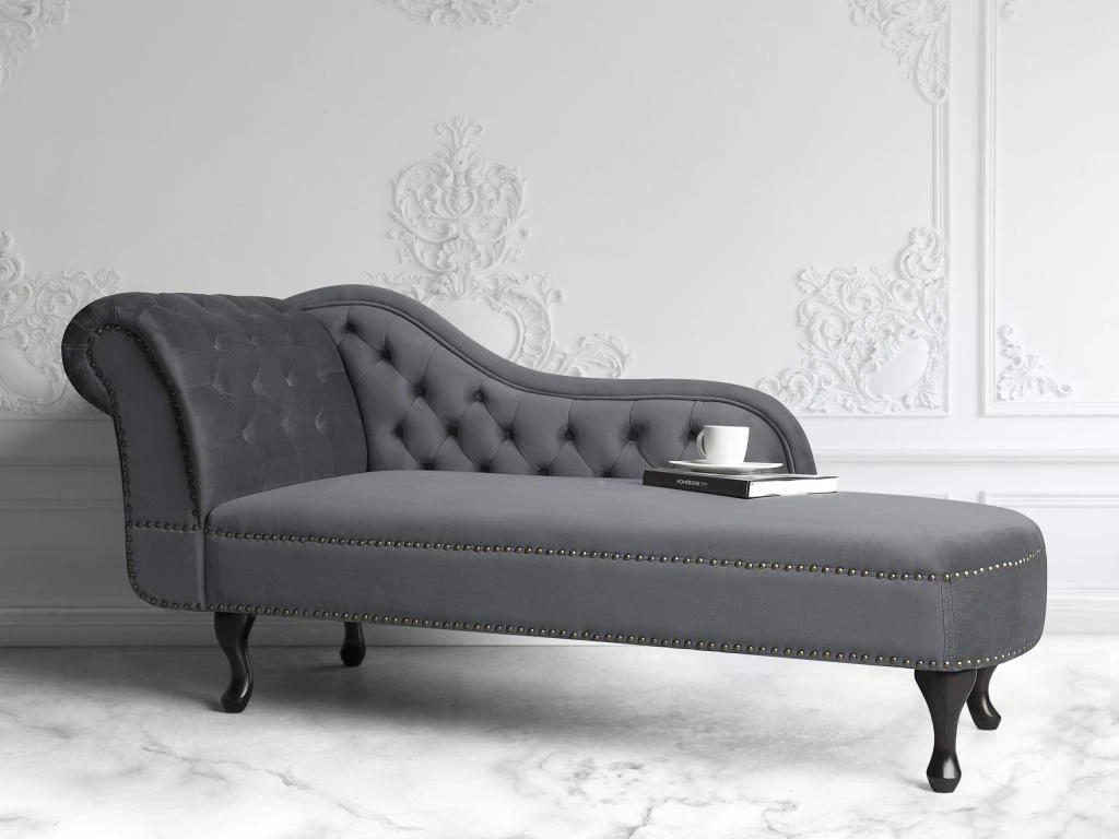 Méridienne Chesterfield En Velours Gris NIMES 2 Méridienne Chesterfield En Velours Gris NIMES – Image 2