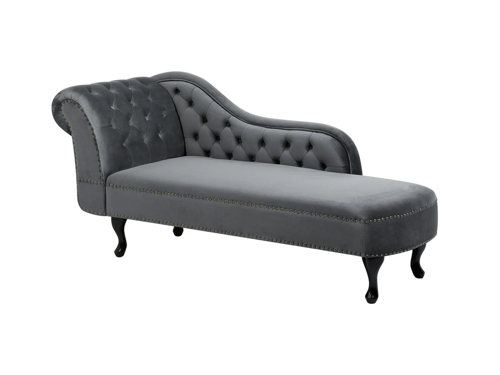 Méridienne Chesterfield En Velours Gris NIMES 4 Méridienne Chesterfield En Velours Gris NIMES – Image 4