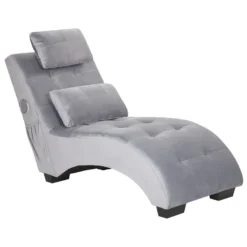Chaise Longue En Velours Gris Clair Avec Haut Parleur Bluetooth Et Port USB SIMORRE