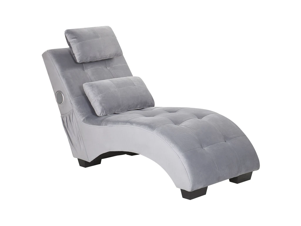 Chaise Longue En Velours Gris Clair Avec Haut Parleur Bluetooth Et Port USB SIMORRE 1 Chaise Longue En Velours Gris Clair Avec Haut Parleur Bluetooth Et Port USB SIMORRE