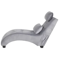 Chaise Longue En Velours Gris Clair Avec Haut Parleur Bluetooth Et Port USB SIMORRE 13 Chaise Longue En Velours Gris Clair Avec Haut Parleur Bluetooth Et Port USB SIMORRE -Promos Chesteris Boutique meridienne 16677555