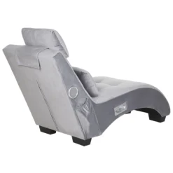 Chaise Longue En Velours Gris Clair Avec Haut Parleur Bluetooth Et Port USB SIMORRE 15 Chaise Longue En Velours Gris Clair Avec Haut Parleur Bluetooth Et Port USB SIMORRE -Promos Chesteris Boutique meridienne 16677559