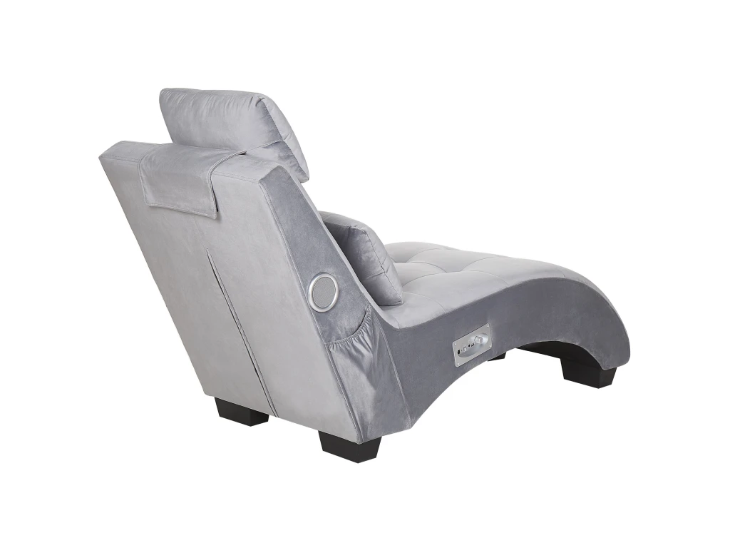 Chaise Longue En Velours Gris Clair Avec Haut Parleur Bluetooth Et Port USB SIMORRE 6 Chaise Longue En Velours Gris Clair Avec Haut Parleur Bluetooth Et Port USB SIMORRE – Image 6