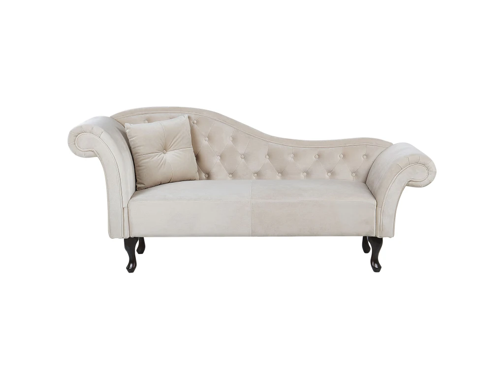 Chaise Longue Côté Gauche En Velours Beige LATTES 1 Chaise Longue Côté Gauche En Velours Beige LATTES