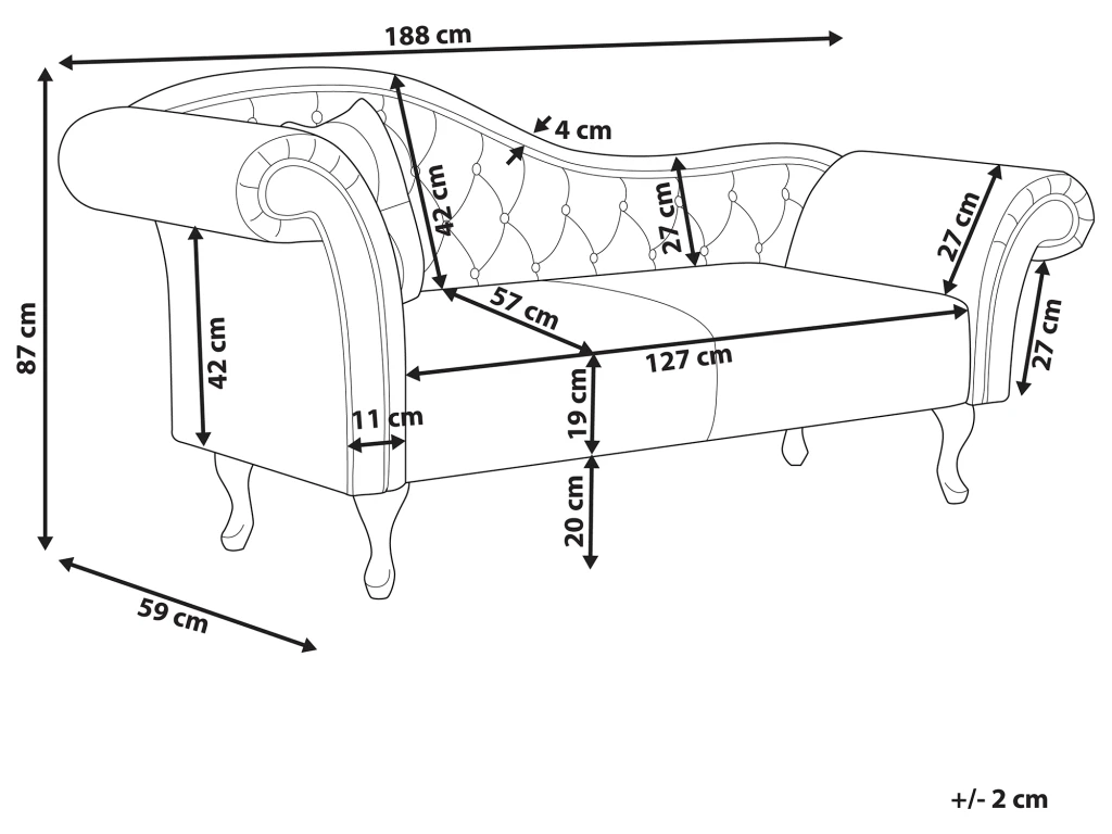 Chaise Longue Côté Gauche En Velours Beige LATTES 3 Chaise Longue Côté Gauche En Velours Beige LATTES – Image 3