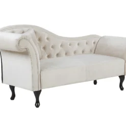 Chaise Longue Côté Gauche En Velours Beige LATTES 10 Chaise Longue Côté Gauche En Velours Beige LATTES -Promos Chesteris Boutique meridienne 16677635