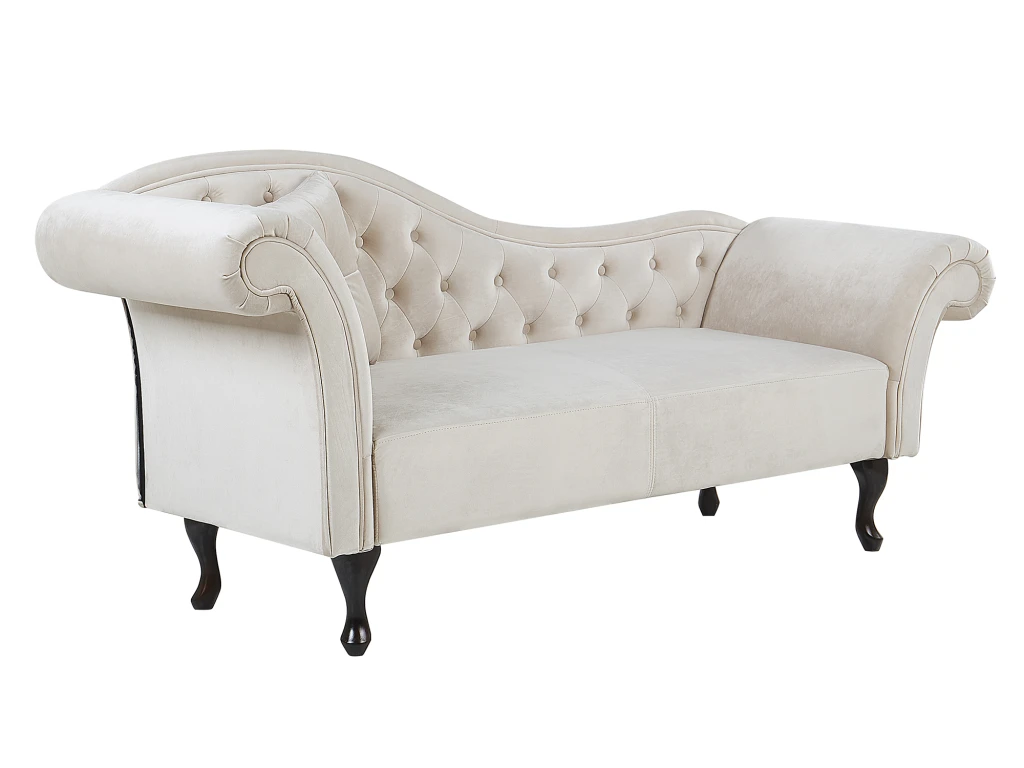 Chaise Longue Côté Gauche En Velours Beige LATTES 4 Chaise Longue Côté Gauche En Velours Beige LATTES – Image 4