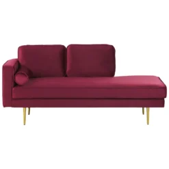 Chaise Longue En Velours Rouge Foncé Côté Gauche MIRAMAS