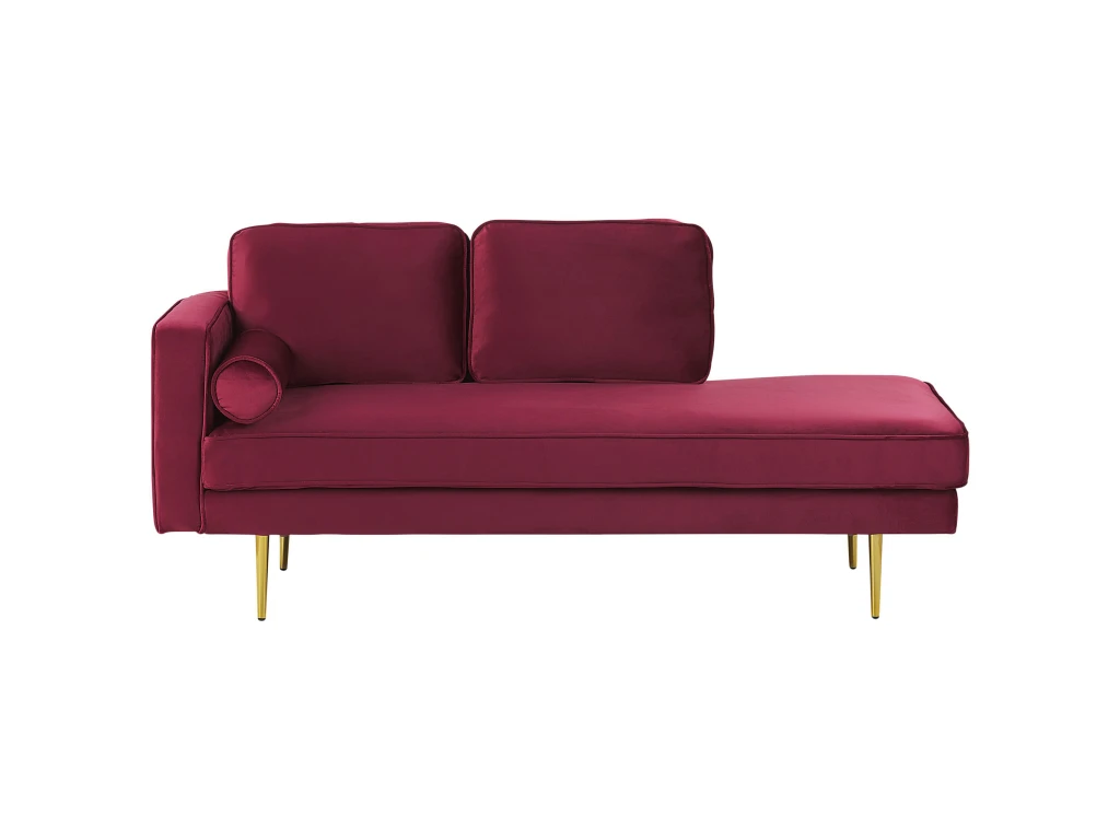 Chaise Longue En Velours Rouge Foncé Côté Gauche MIRAMAS 1 Chaise Longue En Velours Rouge Foncé Côté Gauche MIRAMAS