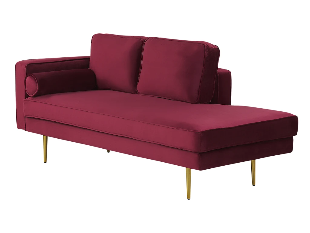 Chaise Longue En Velours Rouge Foncé Côté Gauche MIRAMAS 4 Chaise Longue En Velours Rouge Foncé Côté Gauche MIRAMAS – Image 4