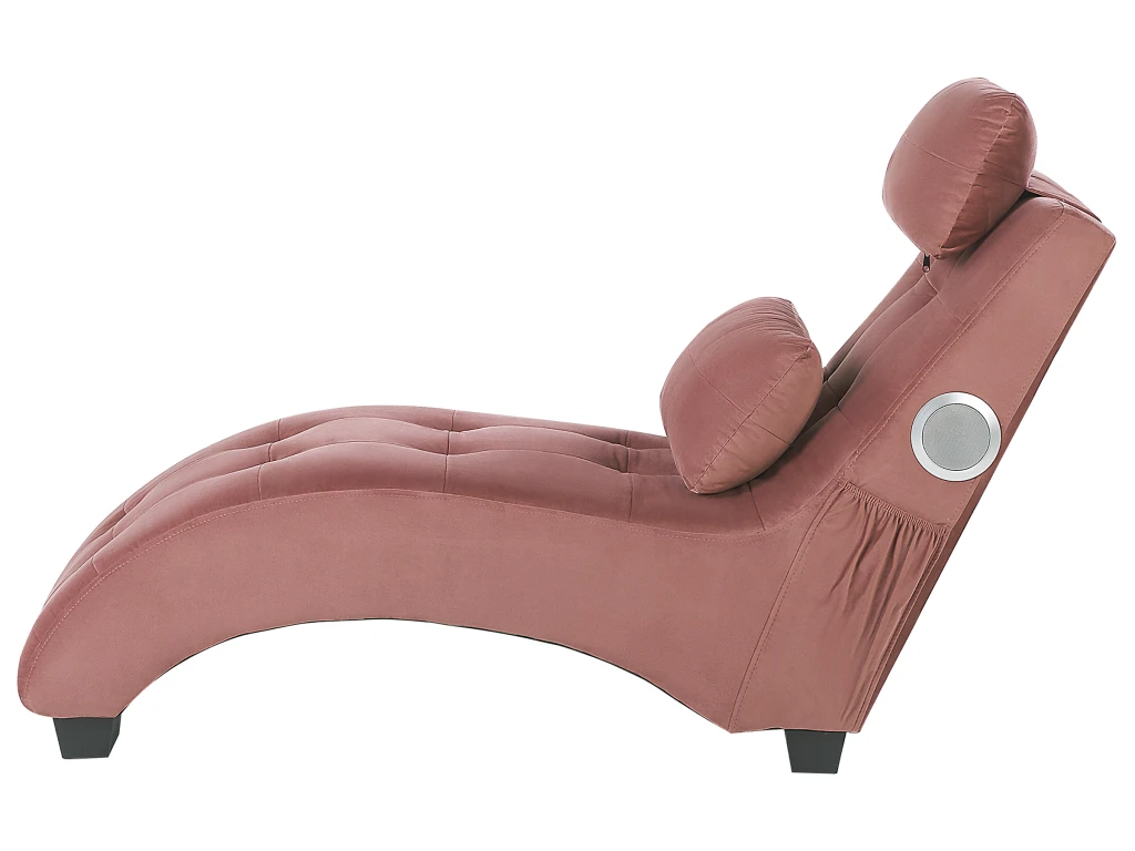 Chaise Longue En Velours Rose Avec Port USB Et Haut-parleur Bluetooth SIMORRE 4 Chaise Longue En Velours Rose Avec Port USB Et Haut-parleur Bluetooth SIMORRE – Image 4