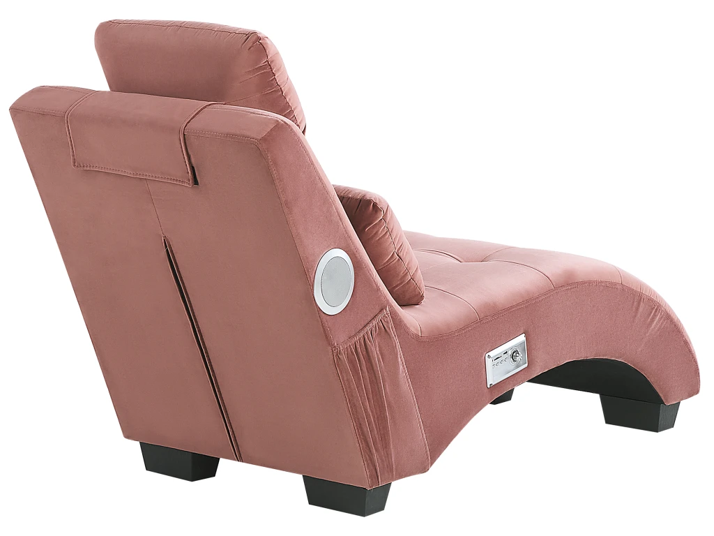 Chaise Longue En Velours Rose Avec Port USB Et Haut-parleur Bluetooth SIMORRE 5 Chaise Longue En Velours Rose Avec Port USB Et Haut-parleur Bluetooth SIMORRE – Image 5