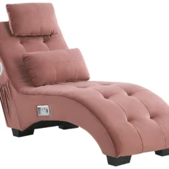 Chaise Longue En Velours Rose Avec Port USB Et Haut-parleur Bluetooth SIMORRE 15 Chaise Longue En Velours Rose Avec Port USB Et Haut-parleur Bluetooth SIMORRE -Promos Chesteris Boutique meridienne 17159173