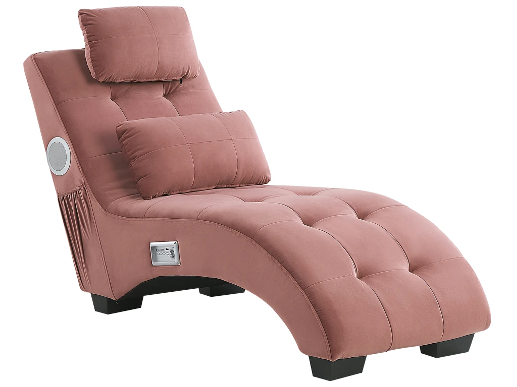 Chaise Longue En Velours Rose Avec Port USB Et Haut-parleur Bluetooth SIMORRE 6 Chaise Longue En Velours Rose Avec Port USB Et Haut-parleur Bluetooth SIMORRE – Image 6