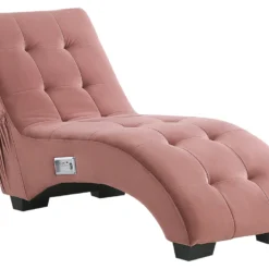 Chaise Longue En Velours Rose Avec Port USB Et Haut-parleur Bluetooth SIMORRE 16 Chaise Longue En Velours Rose Avec Port USB Et Haut-parleur Bluetooth SIMORRE -Promos Chesteris Boutique meridienne 17159175