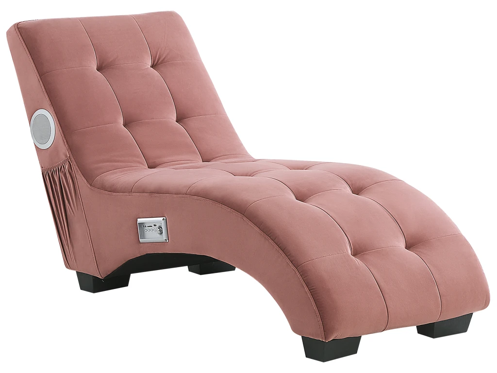 Chaise Longue En Velours Rose Avec Port USB Et Haut-parleur Bluetooth SIMORRE 7 Chaise Longue En Velours Rose Avec Port USB Et Haut-parleur Bluetooth SIMORRE – Image 7