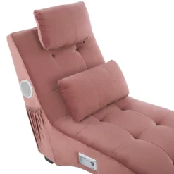 Chaise Longue En Velours Rose Avec Port USB Et Haut-parleur Bluetooth SIMORRE 17 Chaise Longue En Velours Rose Avec Port USB Et Haut-parleur Bluetooth SIMORRE -Promos Chesteris Boutique meridienne 17159177