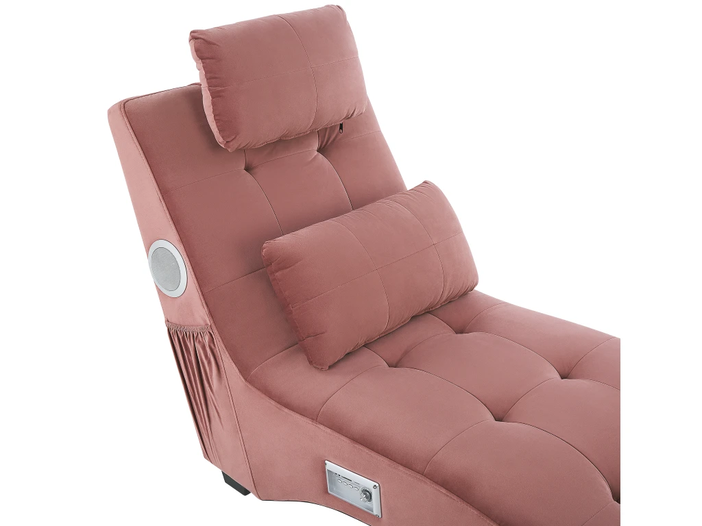 Chaise Longue En Velours Rose Avec Port USB Et Haut-parleur Bluetooth SIMORRE 8 Chaise Longue En Velours Rose Avec Port USB Et Haut-parleur Bluetooth SIMORRE – Image 8