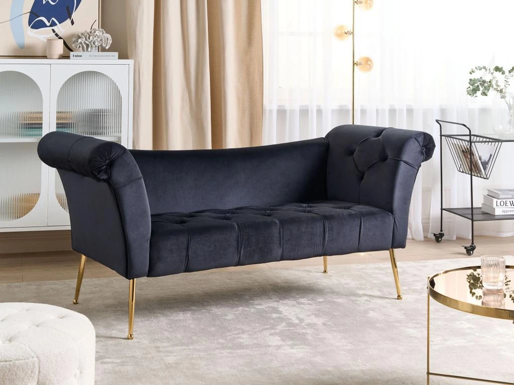 Chaise Longue En Velours Noir NANTILLY 2 Chaise Longue En Velours Noir NANTILLY – Image 2