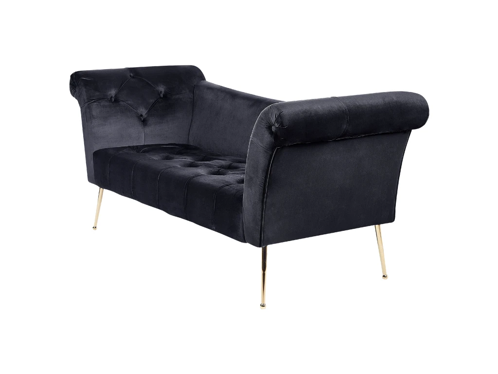 Chaise Longue En Velours Noir NANTILLY 4 Chaise Longue En Velours Noir NANTILLY – Image 4