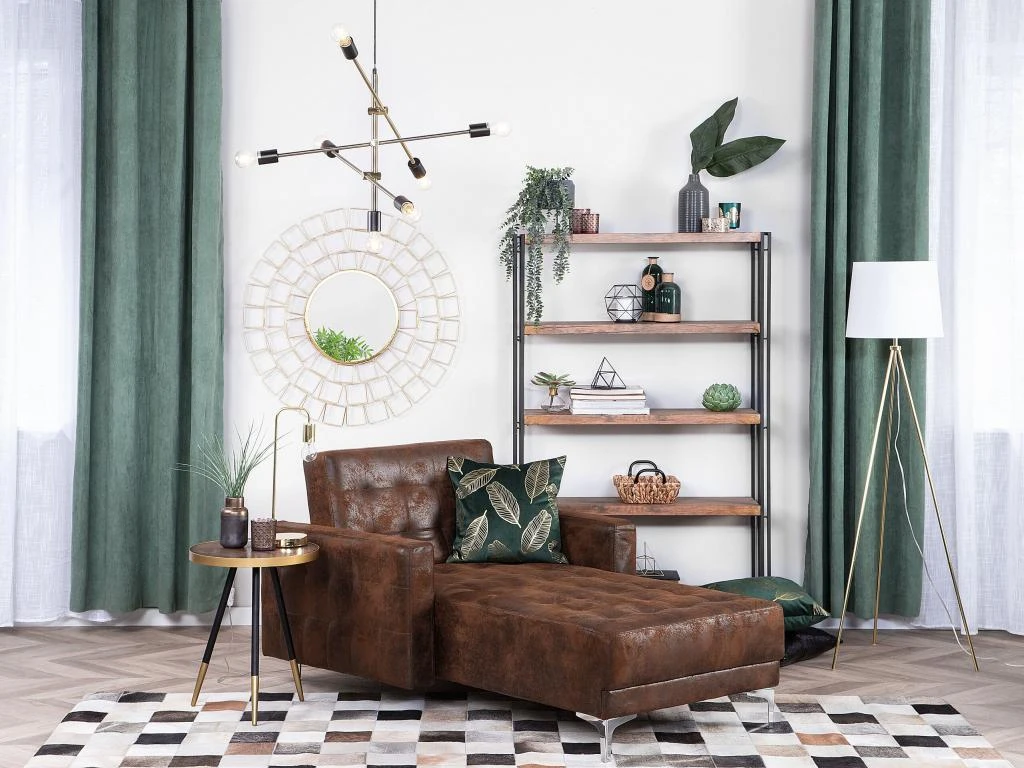 Chaise Longue En Cuir PU Marron ABERDEEN 2 Chaise Longue En Cuir PU Marron ABERDEEN – Image 2