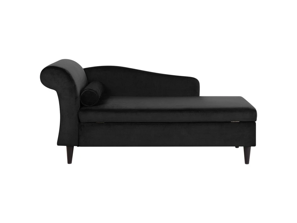 Chaise Longue Côté Gauche En Velours Noir LUIRO 1 Chaise Longue Côté Gauche En Velours Noir LUIRO