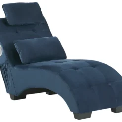Chaise Longue En Velours Bleu Avec Port USB Et Haut-parleur Bluetooth SIMORRE