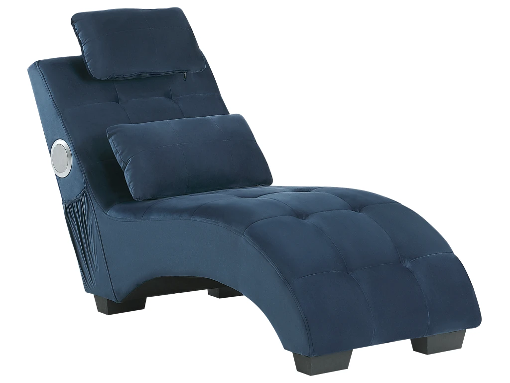 Chaise Longue En Velours Bleu Avec Port USB Et Haut-parleur Bluetooth SIMORRE 1 Chaise Longue En Velours Bleu Avec Port USB Et Haut-parleur Bluetooth SIMORRE