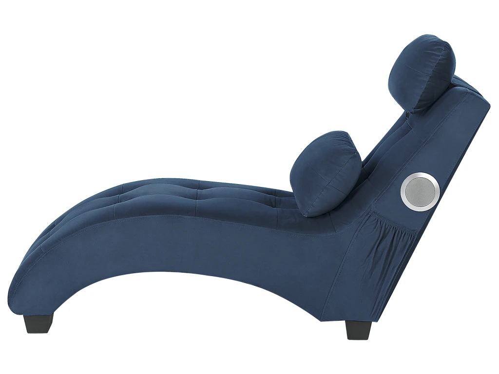 Chaise Longue En Velours Bleu Avec Port USB Et Haut-parleur Bluetooth SIMORRE 4 Chaise Longue En Velours Bleu Avec Port USB Et Haut-parleur Bluetooth SIMORRE – Image 4