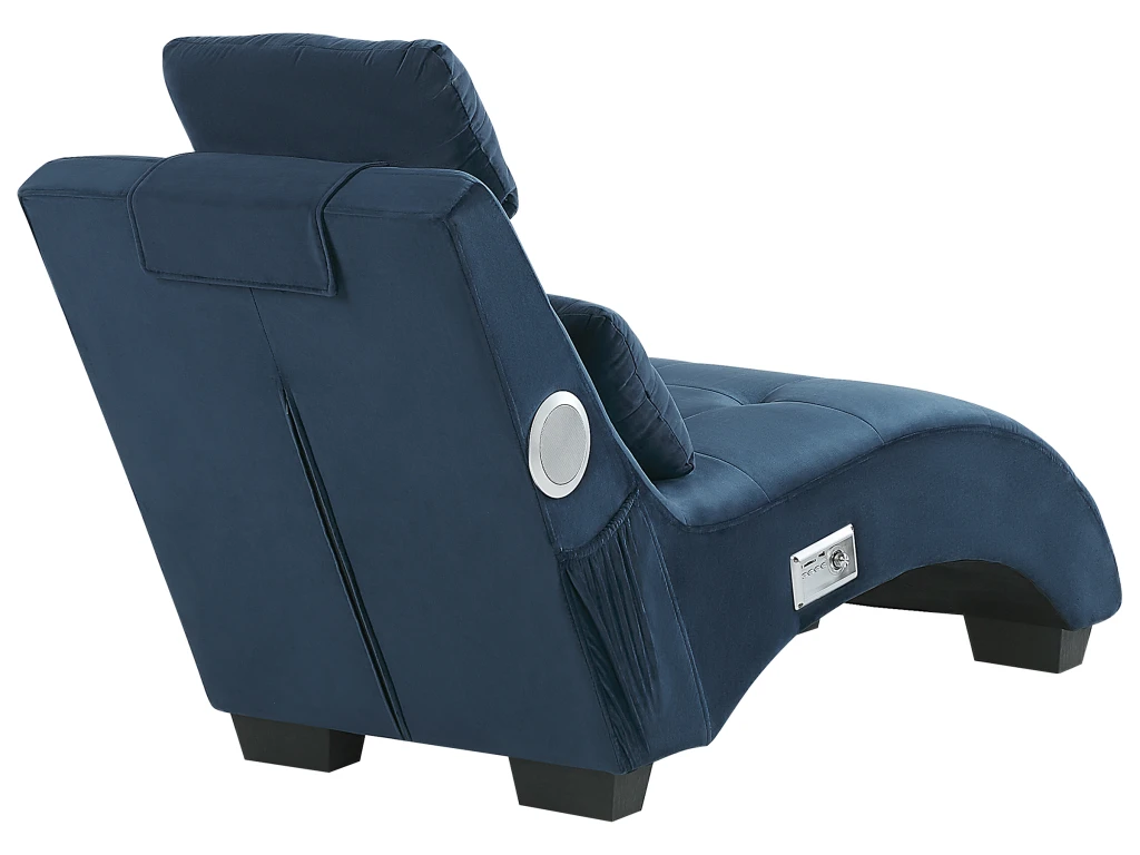 Chaise Longue En Velours Bleu Avec Port USB Et Haut-parleur Bluetooth SIMORRE 5 Chaise Longue En Velours Bleu Avec Port USB Et Haut-parleur Bluetooth SIMORRE – Image 5