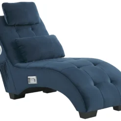 Chaise Longue En Velours Bleu Avec Port USB Et Haut-parleur Bluetooth SIMORRE 15 Chaise Longue En Velours Bleu Avec Port USB Et Haut-parleur Bluetooth SIMORRE -Promos Chesteris Boutique meridienne 17476491
