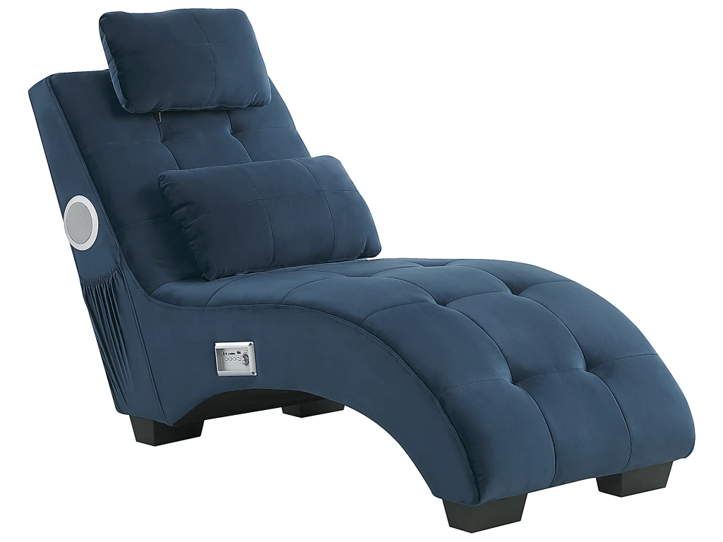 Chaise Longue En Velours Bleu Avec Port USB Et Haut-parleur Bluetooth SIMORRE 6 Chaise Longue En Velours Bleu Avec Port USB Et Haut-parleur Bluetooth SIMORRE – Image 6