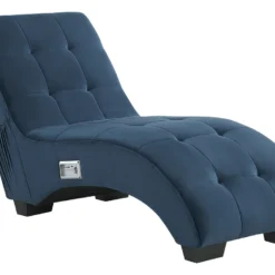 Chaise Longue En Velours Bleu Avec Port USB Et Haut-parleur Bluetooth SIMORRE 16 Chaise Longue En Velours Bleu Avec Port USB Et Haut-parleur Bluetooth SIMORRE -Promos Chesteris Boutique meridienne 17476493