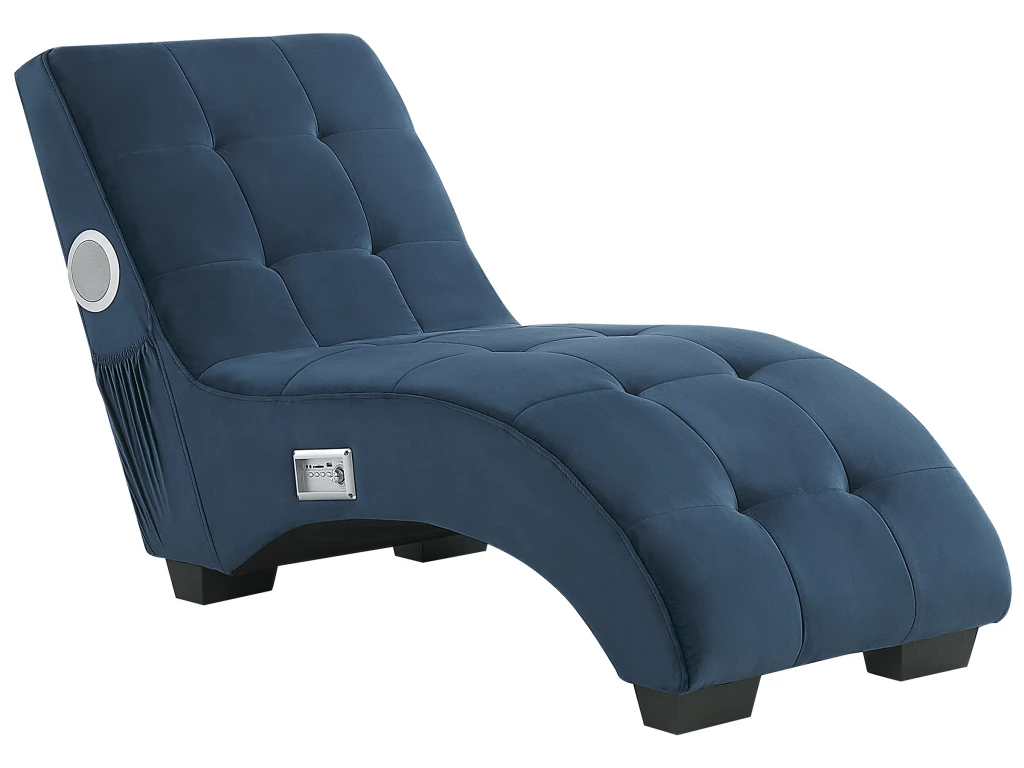 Chaise Longue En Velours Bleu Avec Port USB Et Haut-parleur Bluetooth SIMORRE 7 Chaise Longue En Velours Bleu Avec Port USB Et Haut-parleur Bluetooth SIMORRE – Image 7