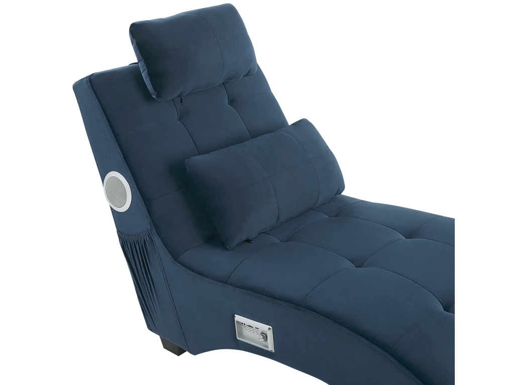Chaise Longue En Velours Bleu Avec Port USB Et Haut-parleur Bluetooth SIMORRE 8 Chaise Longue En Velours Bleu Avec Port USB Et Haut-parleur Bluetooth SIMORRE – Image 8