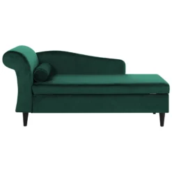 Chaise Longue Côté Gauche En Velours Vert LUIRO
