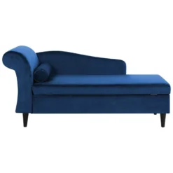 Chaise Longue Côté Gauche En Velours Bleu LUIRO
